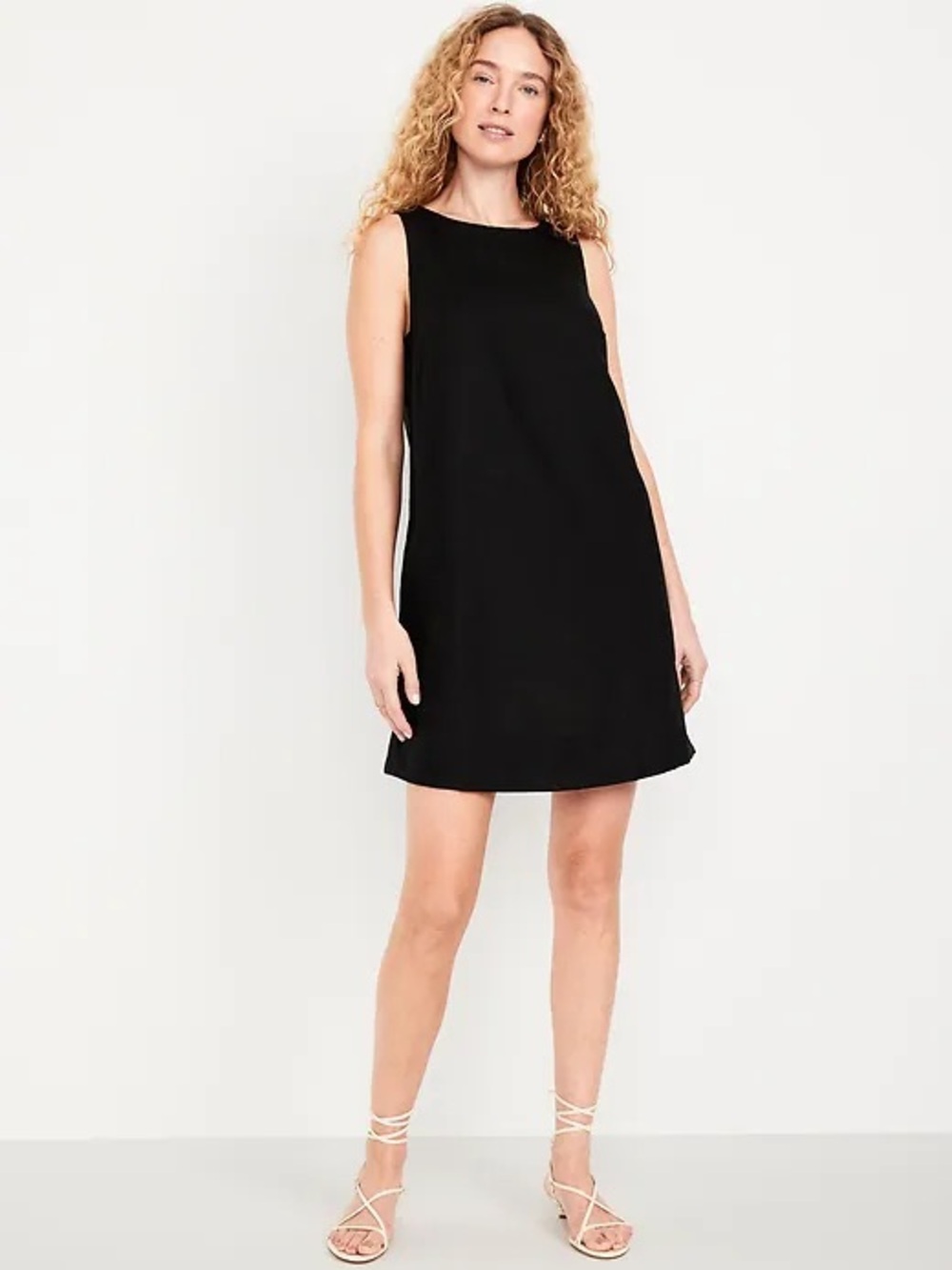 Women’s Black Linen Blend Sleeveless Shift Mini Dress, Size XS